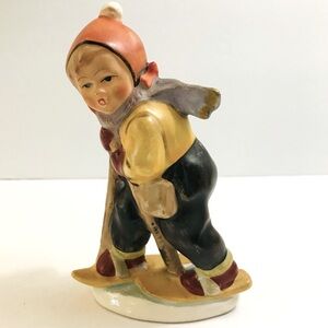 Vintage Friedel Handmade Figurine of Little Boy on Skis